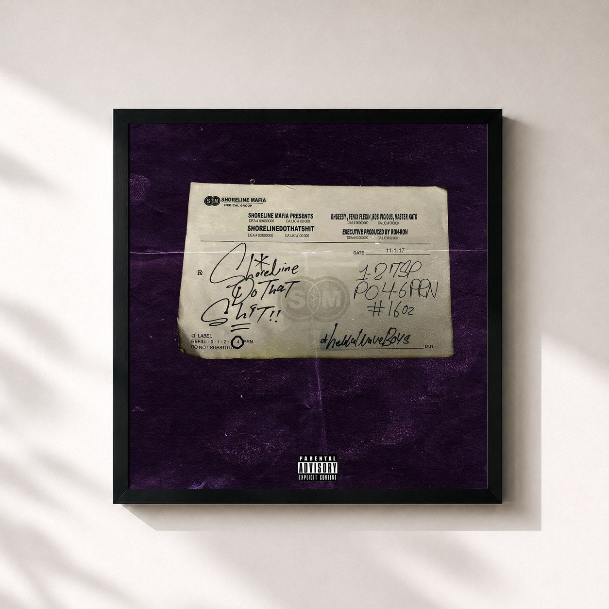 #noir Tableau carré de l'album ShorelineDoThatShit de Shoreline Mafia, cadre noir 32x32 cm