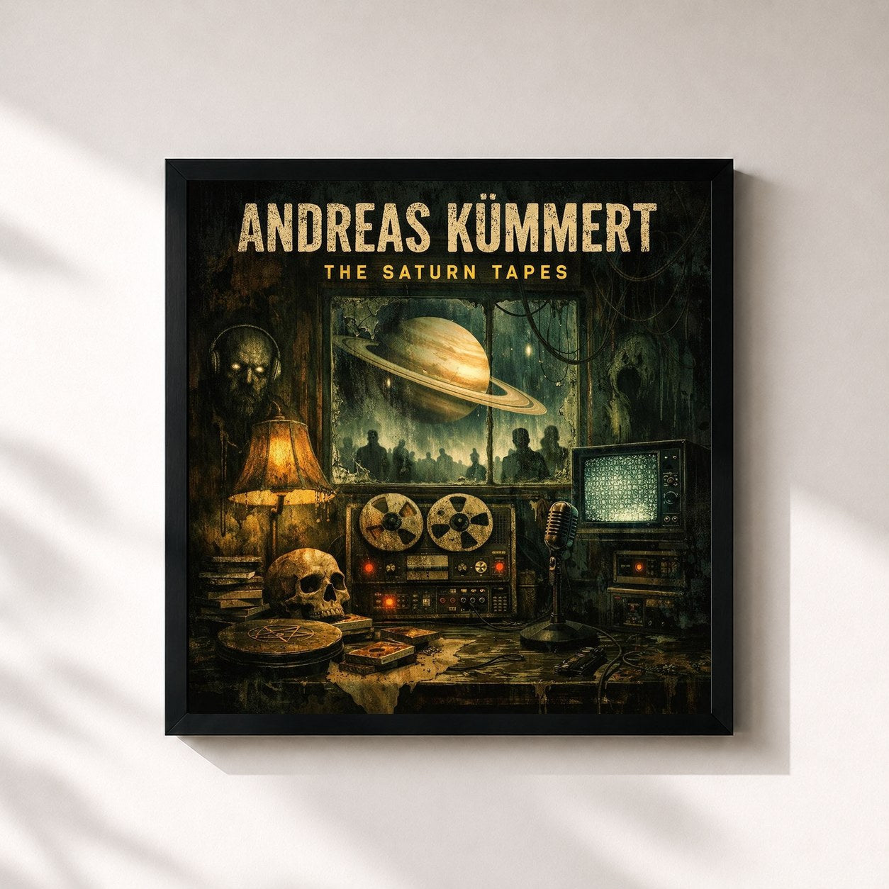 #noir Tableau carré de l'album The Saturn Tapes de Andreas Kümmert, cadre noir 32x32 cm