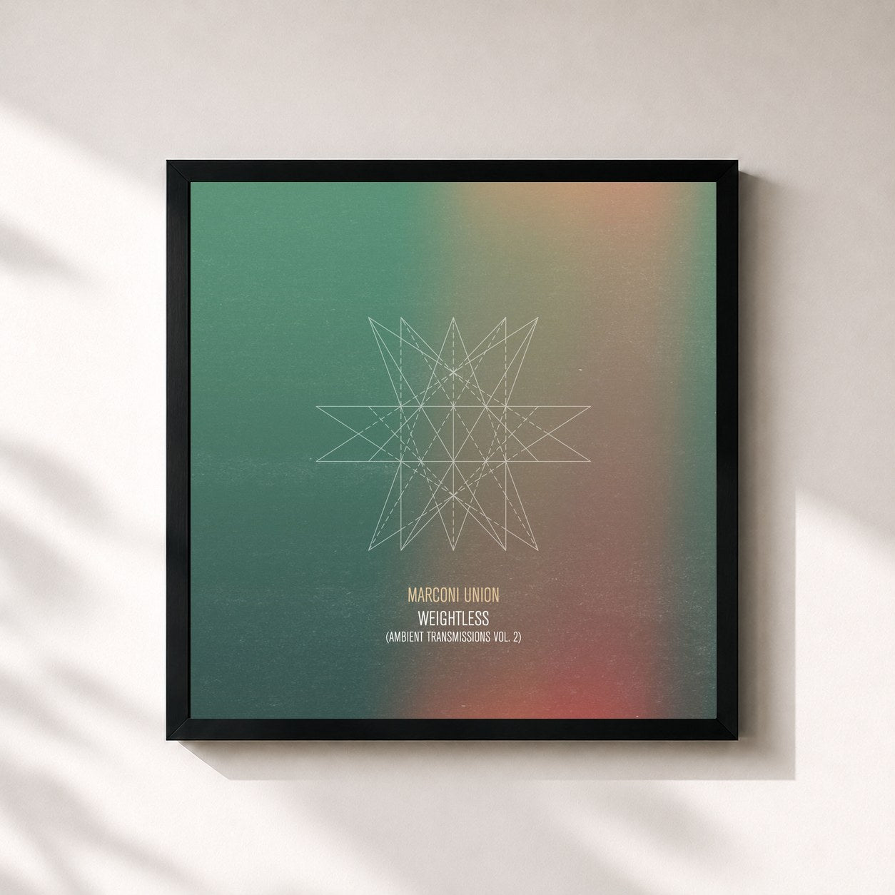#noir Tableau carré de l'album Weightless (Ambient Transmission Vol. 2) de Marconi Union, cadre noir 32x32 cm