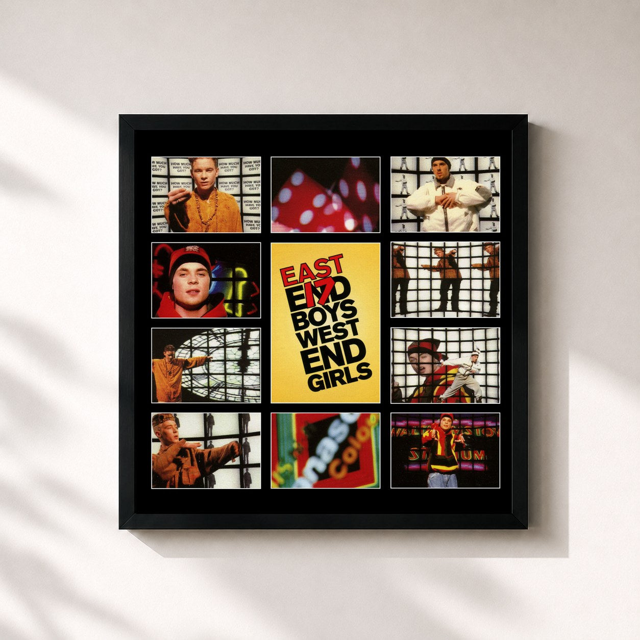 #noir Tableau carré de l'album West End Girls (Remixes) de East 17, cadre noir 32x32 cm
