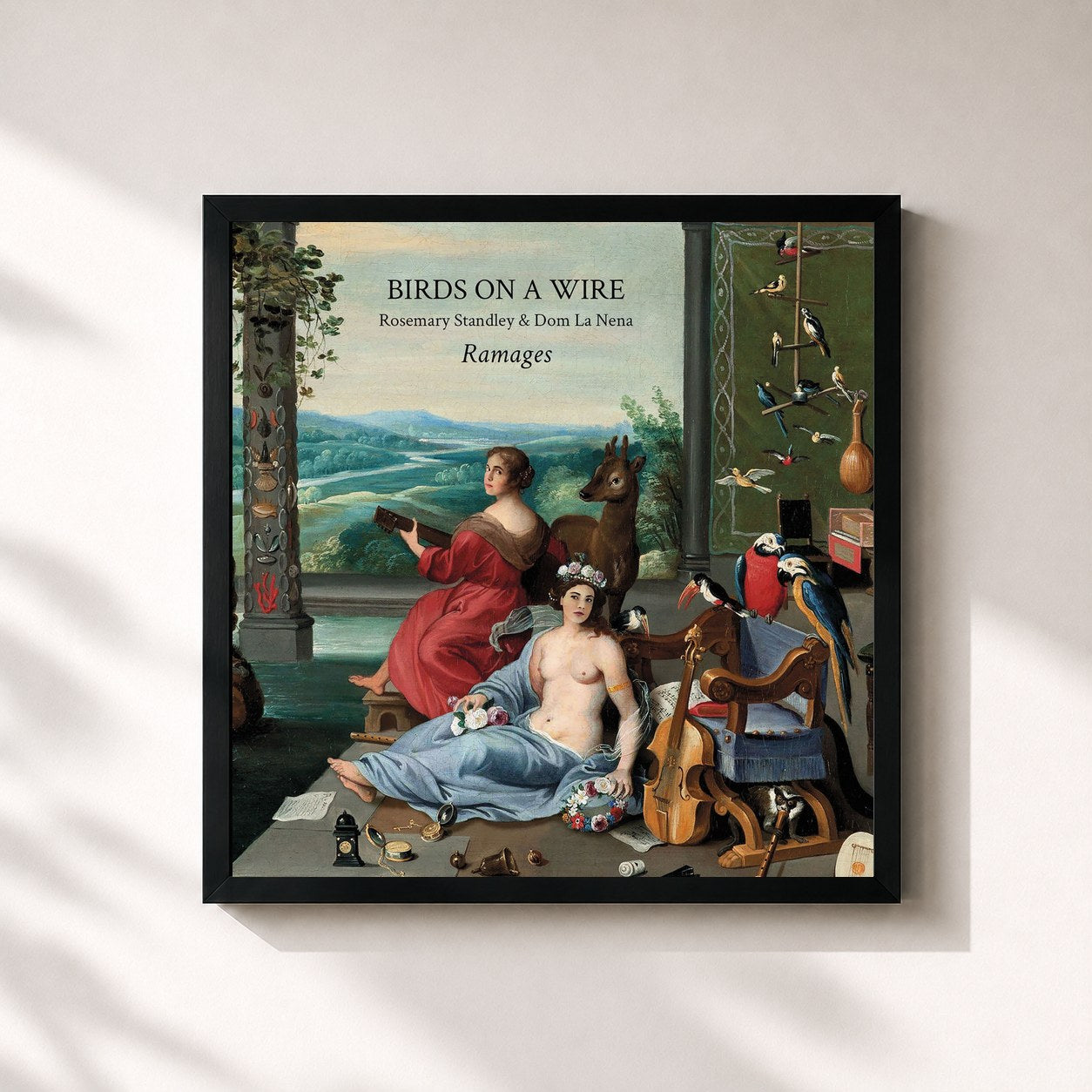 #noir Tableau carré de l'album Ramages de Birds on a Wire, cadre noir 32x32 cm