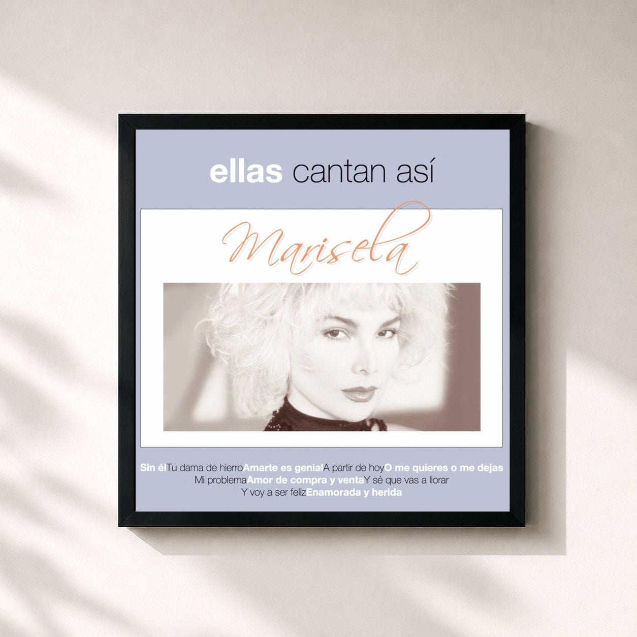#noir Tableau carré de l'album Ellas Cantan Asi de Marisela, cadre noir 32x32 cm