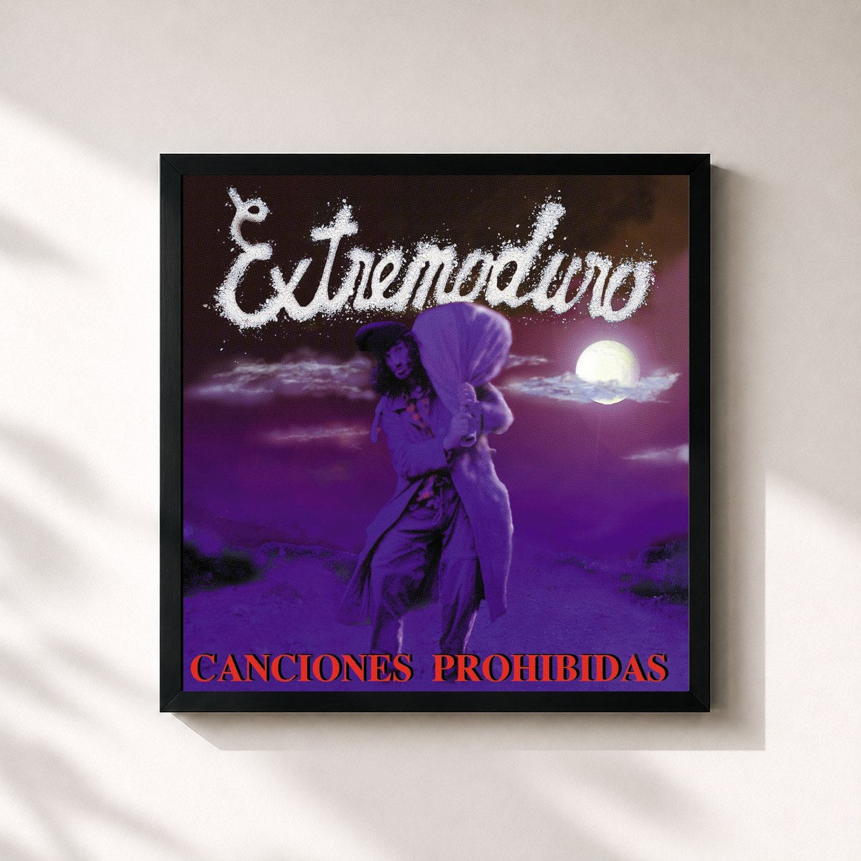 #noir Tableau carré de l'album Canciones Prohibidas de Extremoduro, cadre noir 32x32 cm