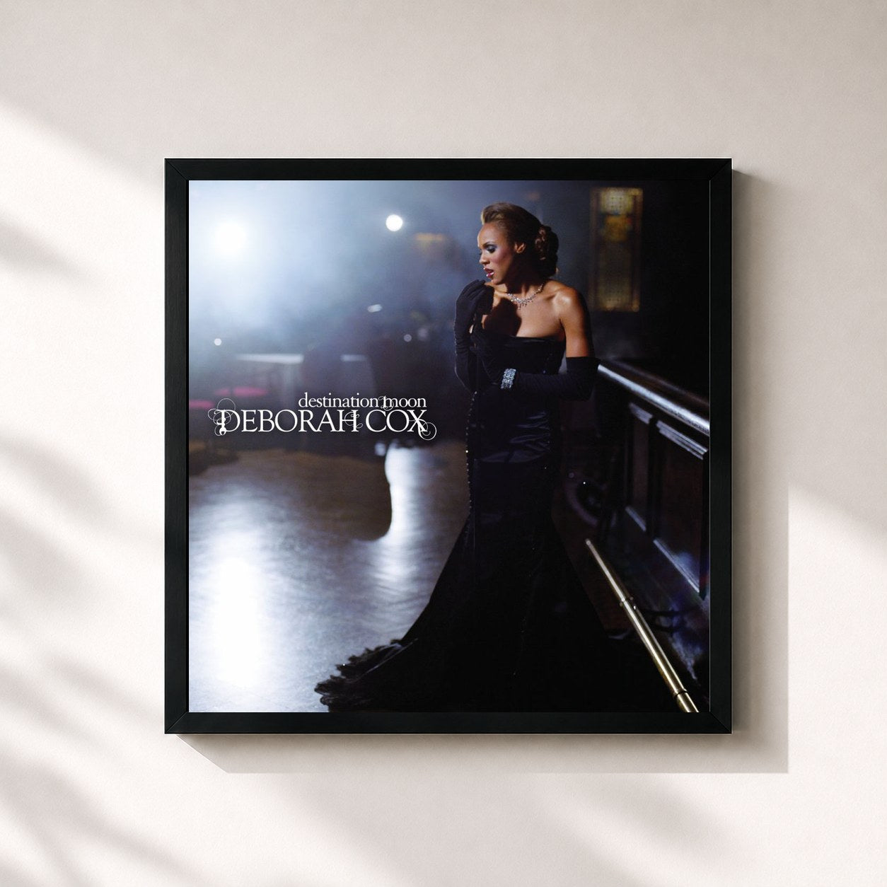 #noir Tableau carré de l'album Destination Moon de Deborah Cox, cadre noir 32x32 cm