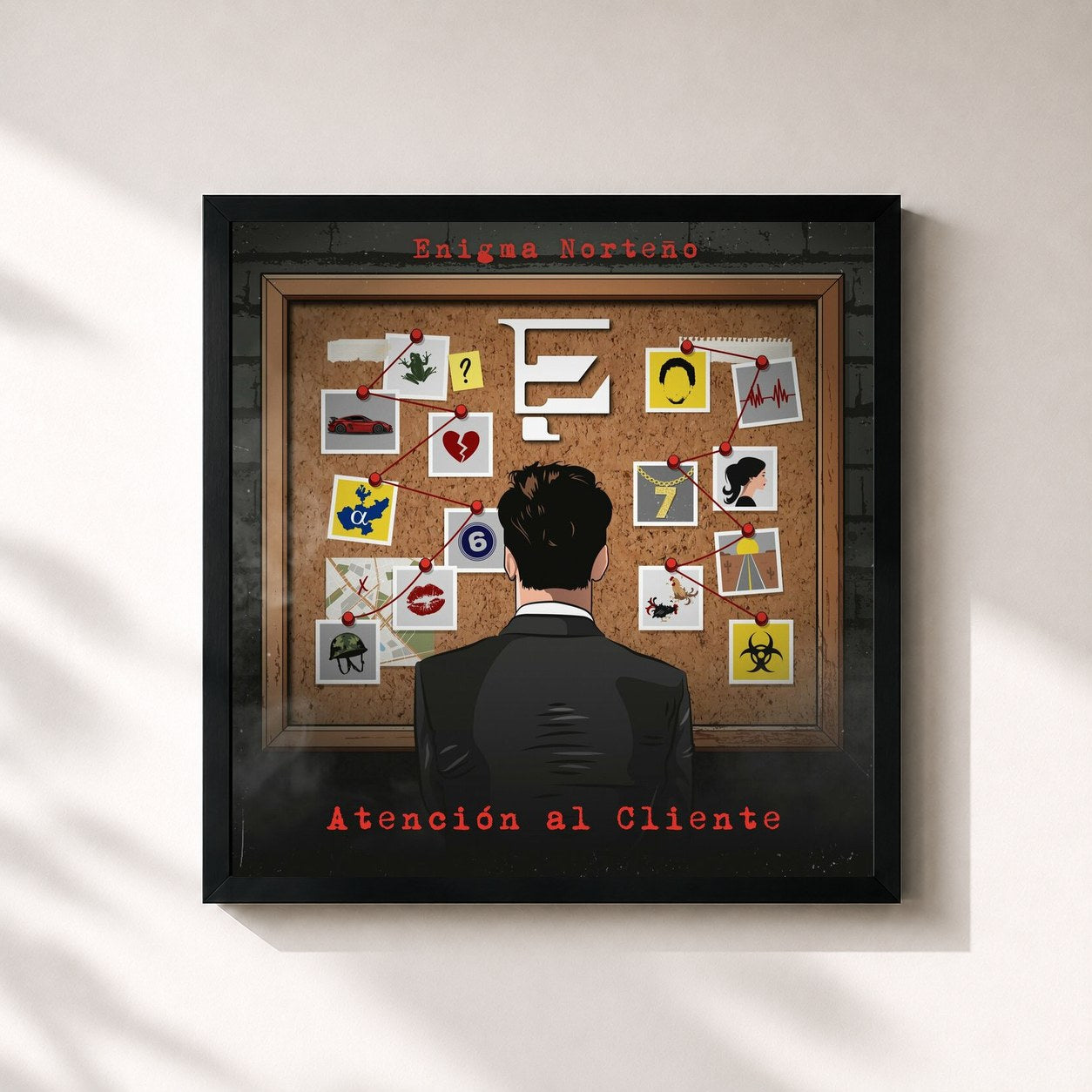 #noir Tableau carré de l'album Atención Al Cliente de Enigma Norteño, cadre noir 32x32 cm