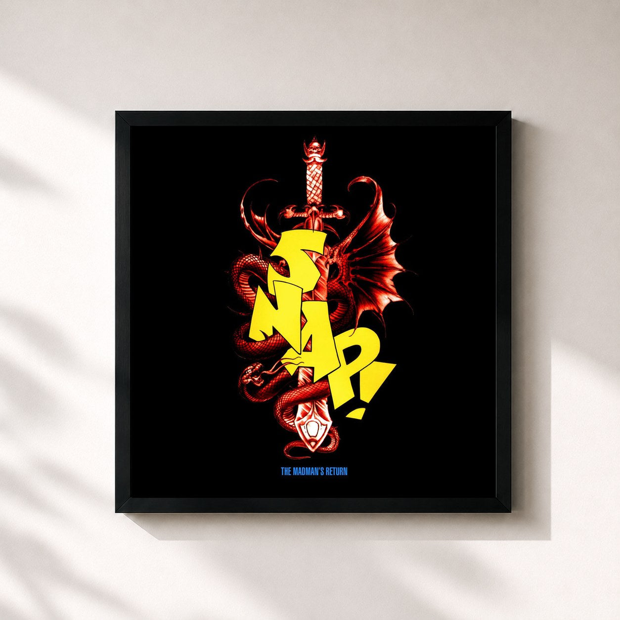 #noir Tableau carré de l'album The Madman's Return de Snap!, cadre noir 32x32 cm
