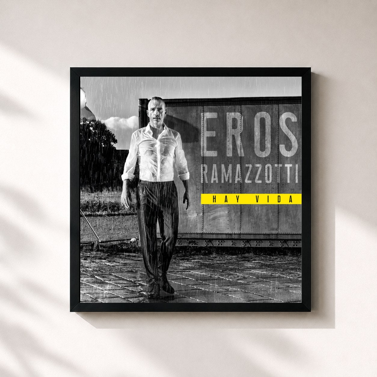 #noir Tableau carré de l'album Hay Vida de Eros Ramazzotti, cadre noir 32x32 cm