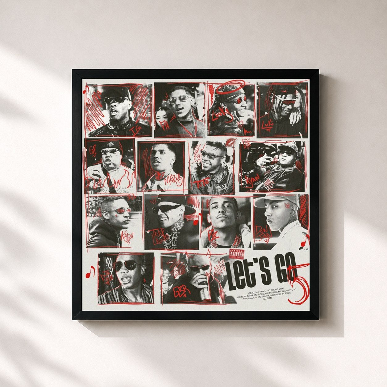 #noir Tableau carré de l'album Let's Go 5 de Mc IG, cadre noir 32x32 cm