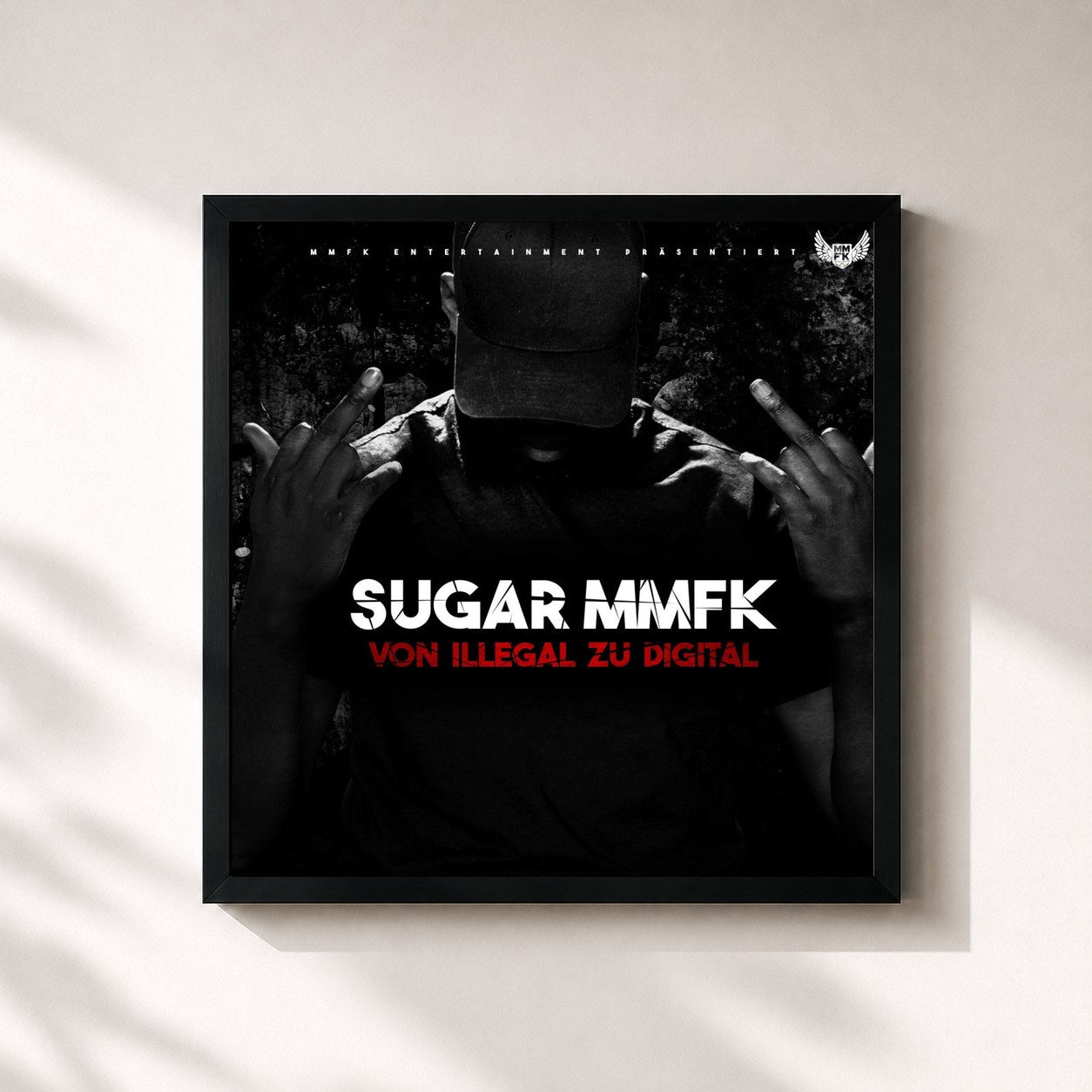 #noir Tableau carré de l'album Von illegal zu digital de Sugar MMFK, cadre noir 32x32 cm