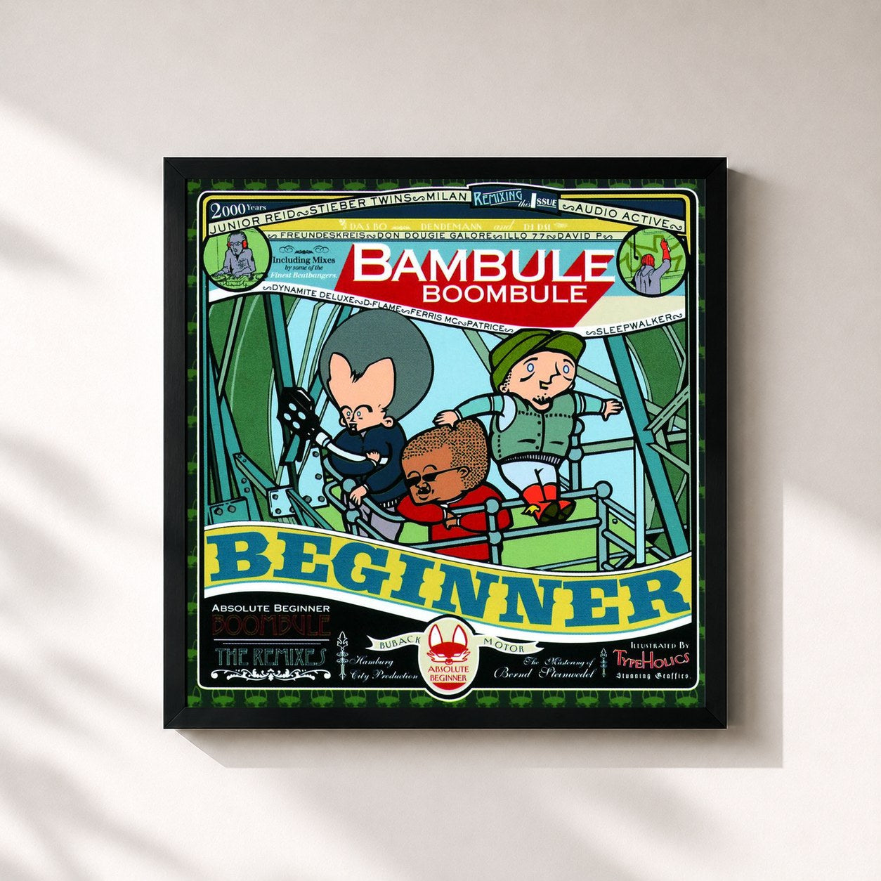 #noir Tableau carré de l'album Bambule Remixed de Beginner, cadre noir 32x32 cm