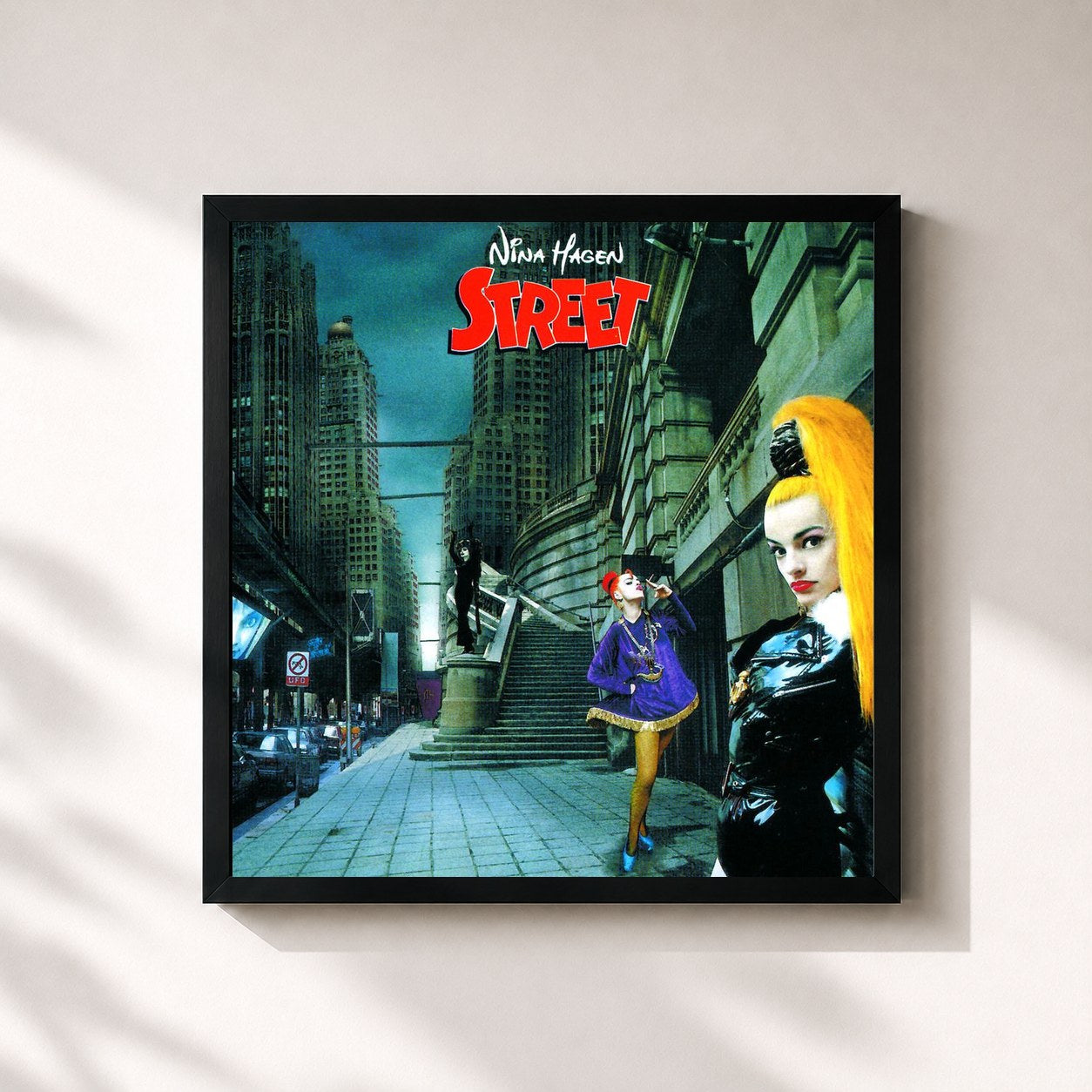#noir Tableau carré de l'album Street de Nina Hagen, cadre noir 32x32 cm