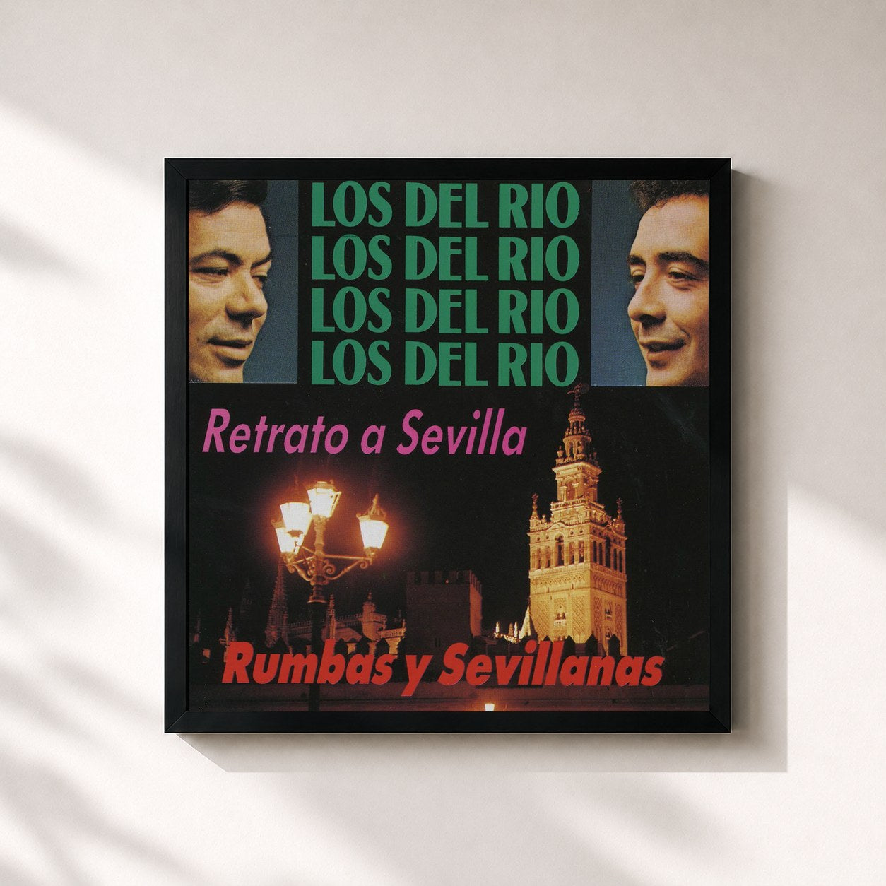 #noir Tableau carré de l'album Retrato a Sevilla (Rumbas y Sevillanas) de Los Del Río, cadre noir 32x32 cm