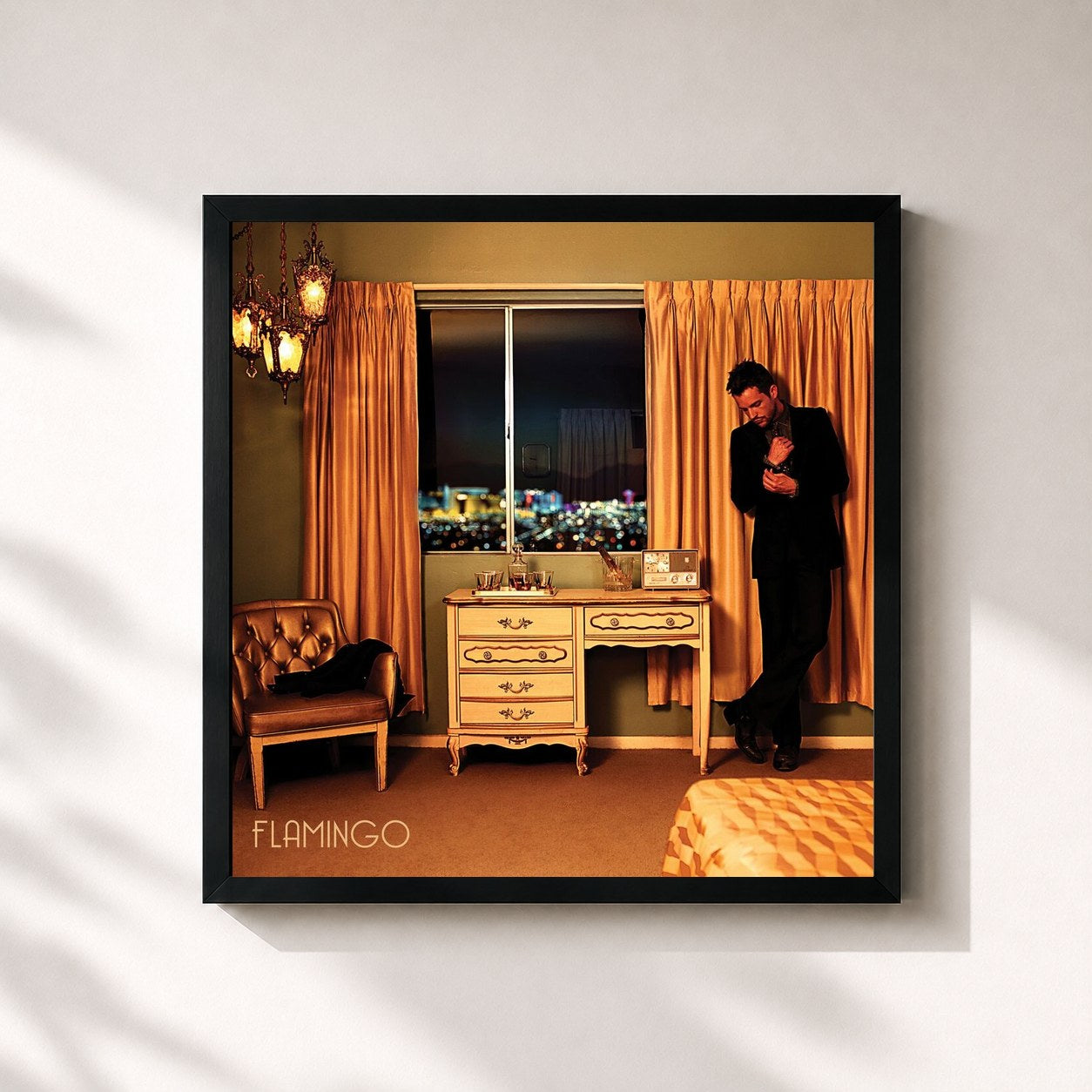 #noir Tableau carré de l'album Flamingo de Brandon Flowers, cadre noir 32x32 cm