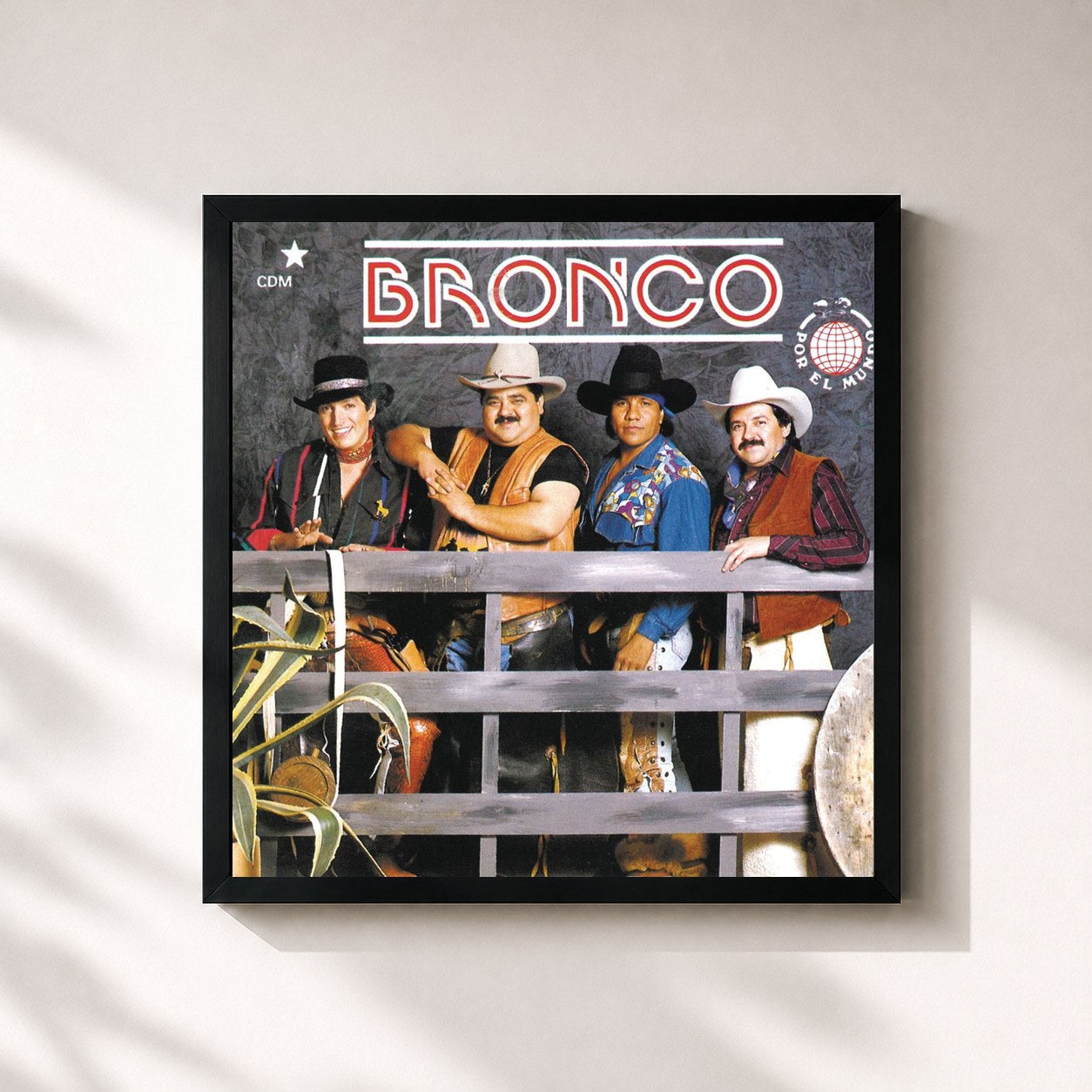 #noir Tableau carré de l'album Por El Mundo de Bronco, cadre noir 32x32 cm
