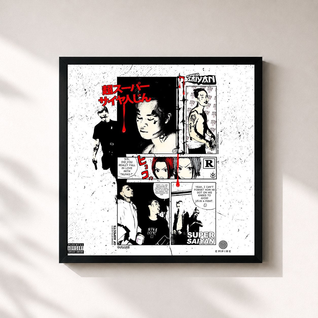 #noir Tableau carré de l'album Super Saiyan de Kid Trunks, cadre noir 32x32 cm