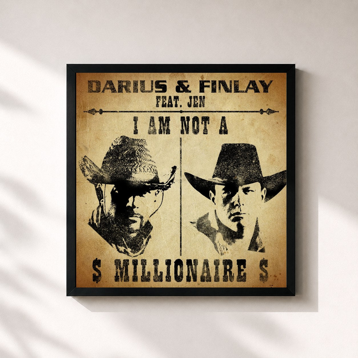 #noir Tableau carré de l'album I Am Not a Millionaire de Darius & Finlay, cadre noir 32x32 cm