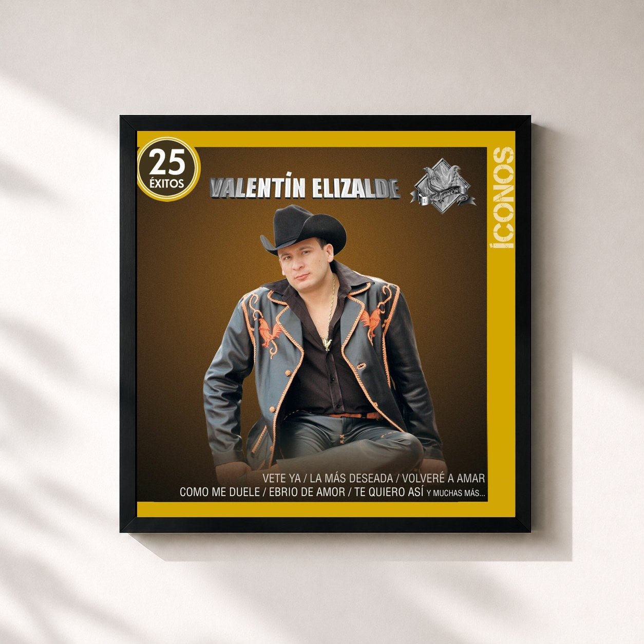 #noir Tableau carré de l'album Íconos 25 Éxitos de Valentin Elizalde, cadre noir 32x32 cm