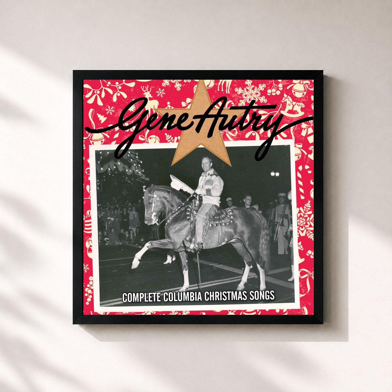 #noir Tableau carré de l'album Complete Columbia Christmas Songs de Gene Autry, cadre noir 32x32 cm