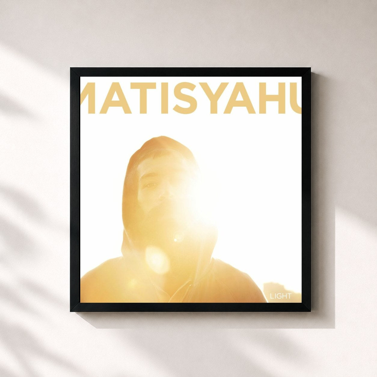 #noir Tableau carré de l'album Light de Matisyahu, cadre noir 32x32 cm