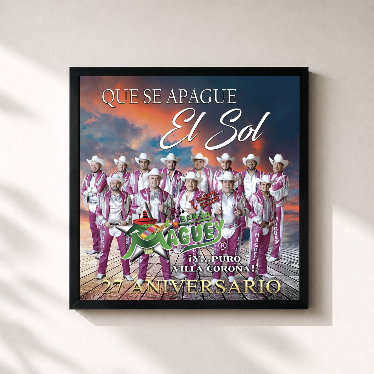 #noir Tableau carré de l'album Que Se Apague el Sol de Banda Maguey, cadre noir 32x32 cm