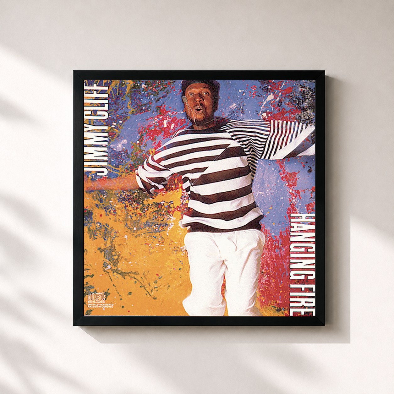 #noir Tableau carré de l'album Hanging Fire de Jimmy Cliff, cadre noir 32x32 cm