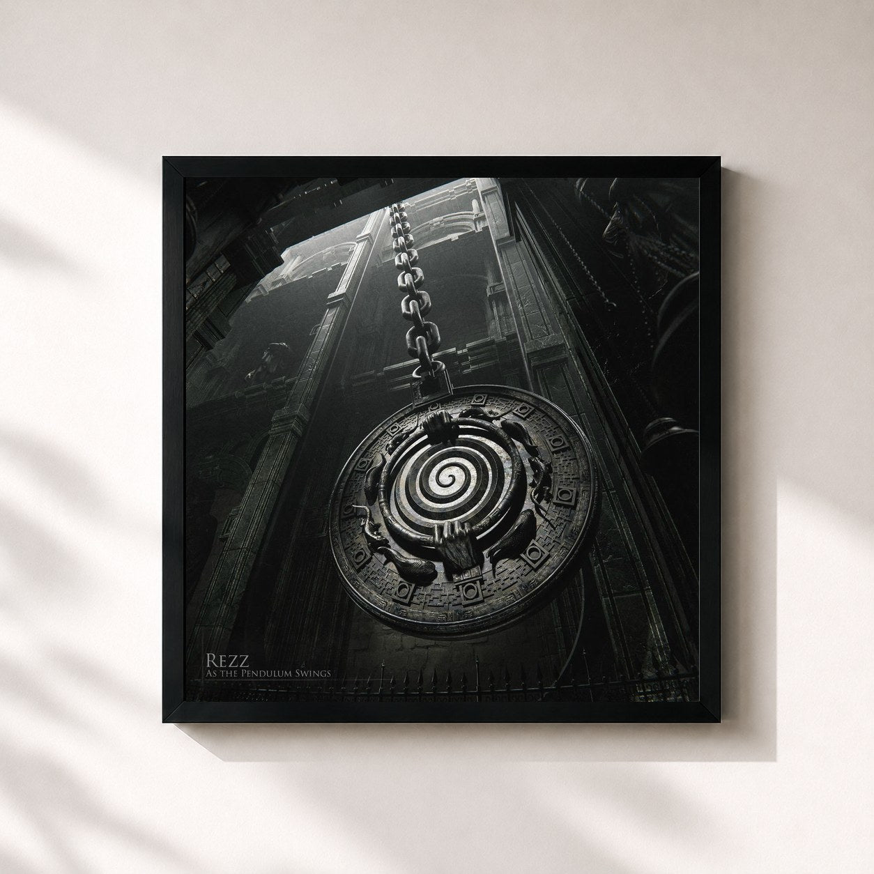 #noir Tableau carré de l'album As The Pendulum Swings de Rezz, cadre noir 32x32 cm