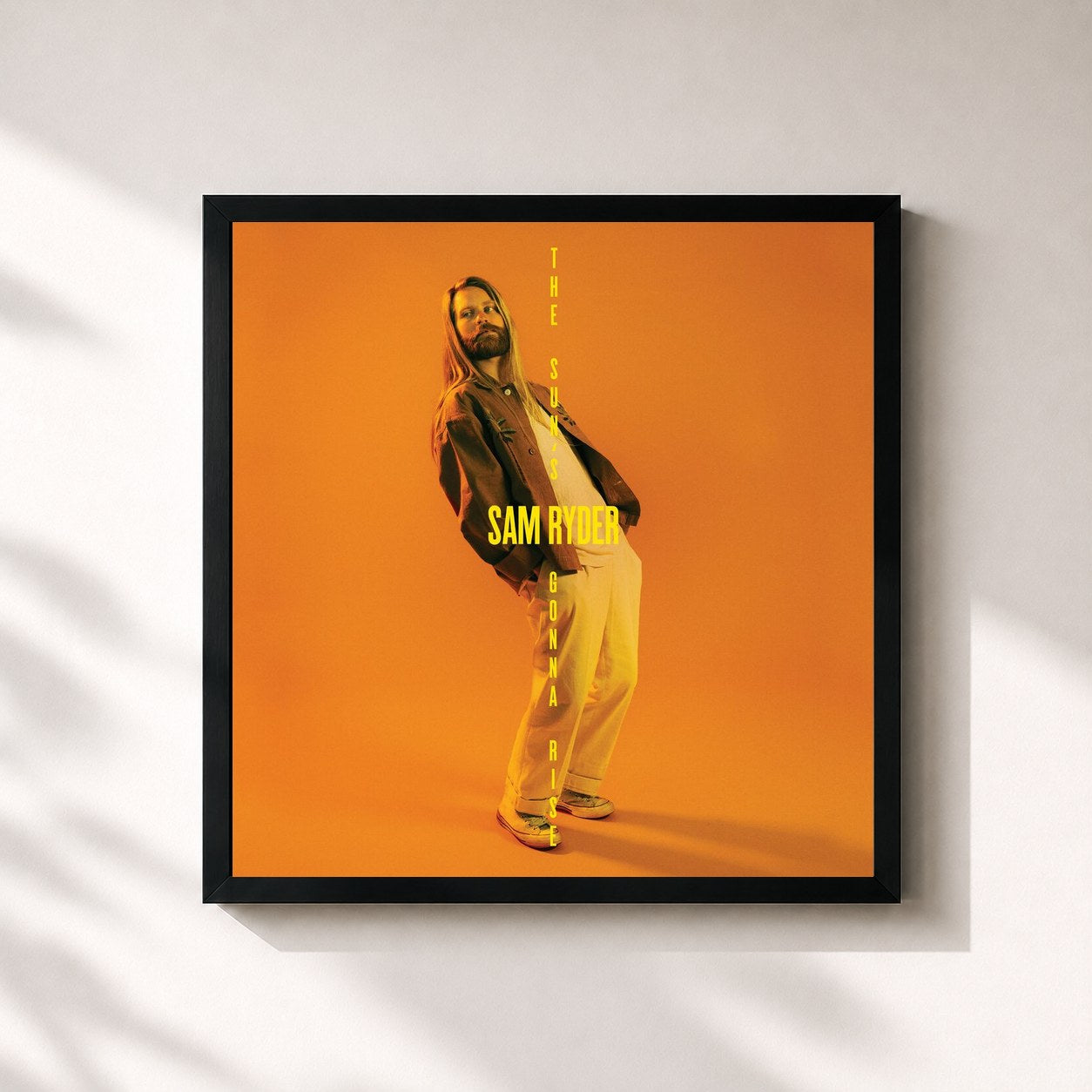 #noir Tableau carré de l'album The Sun’s Gonna Rise de Sam Ryder, cadre noir 32x32 cm