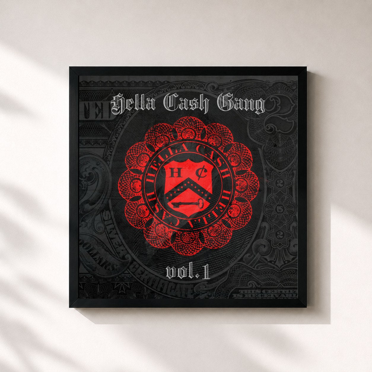 #noir Tableau carré de l'album Hella Cash Gang (Vol. 1) de Josylvio, cadre noir 32x32 cm
