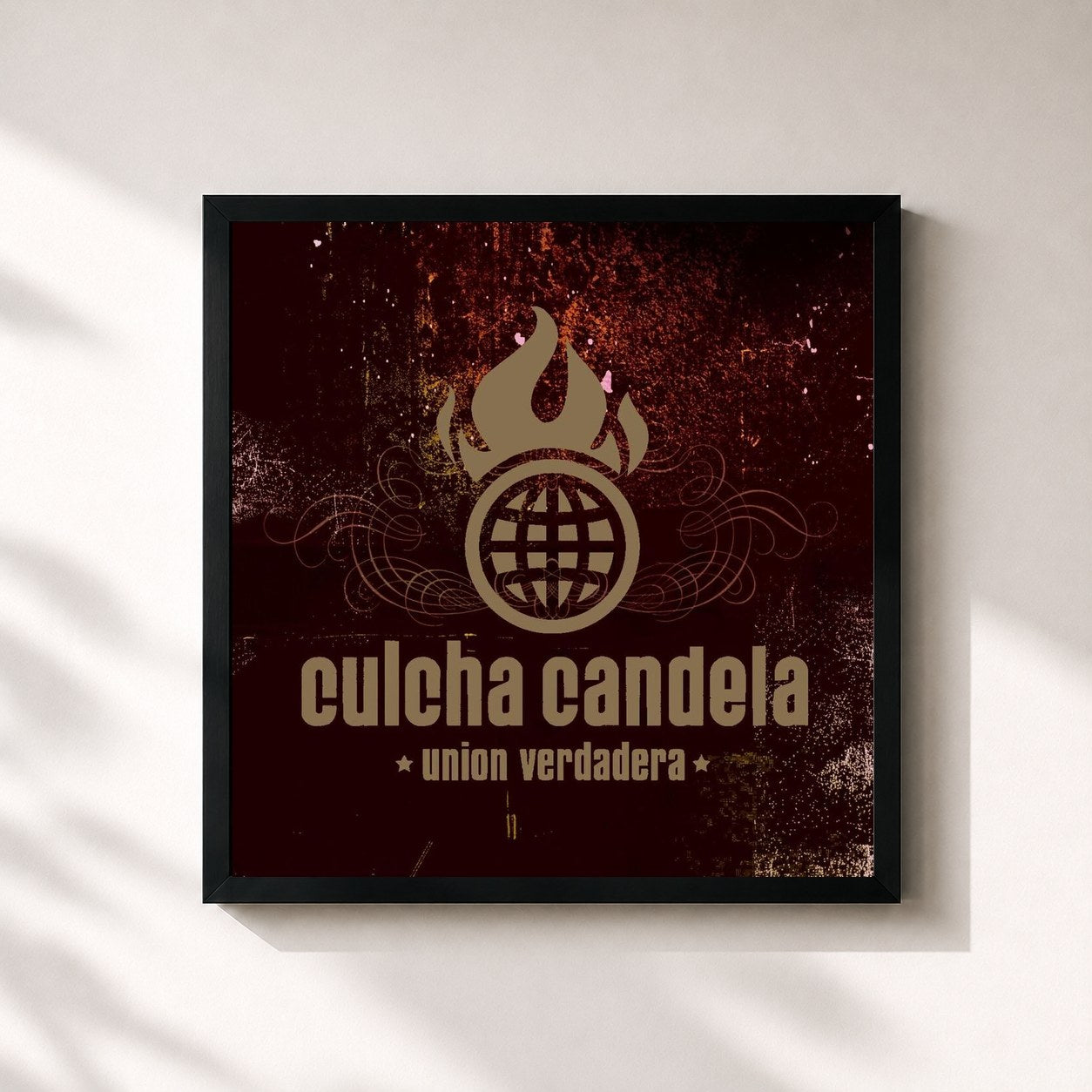 #noir Tableau carré de l'album Union Verdadera de Culcha Candela, cadre noir 32x32 cm