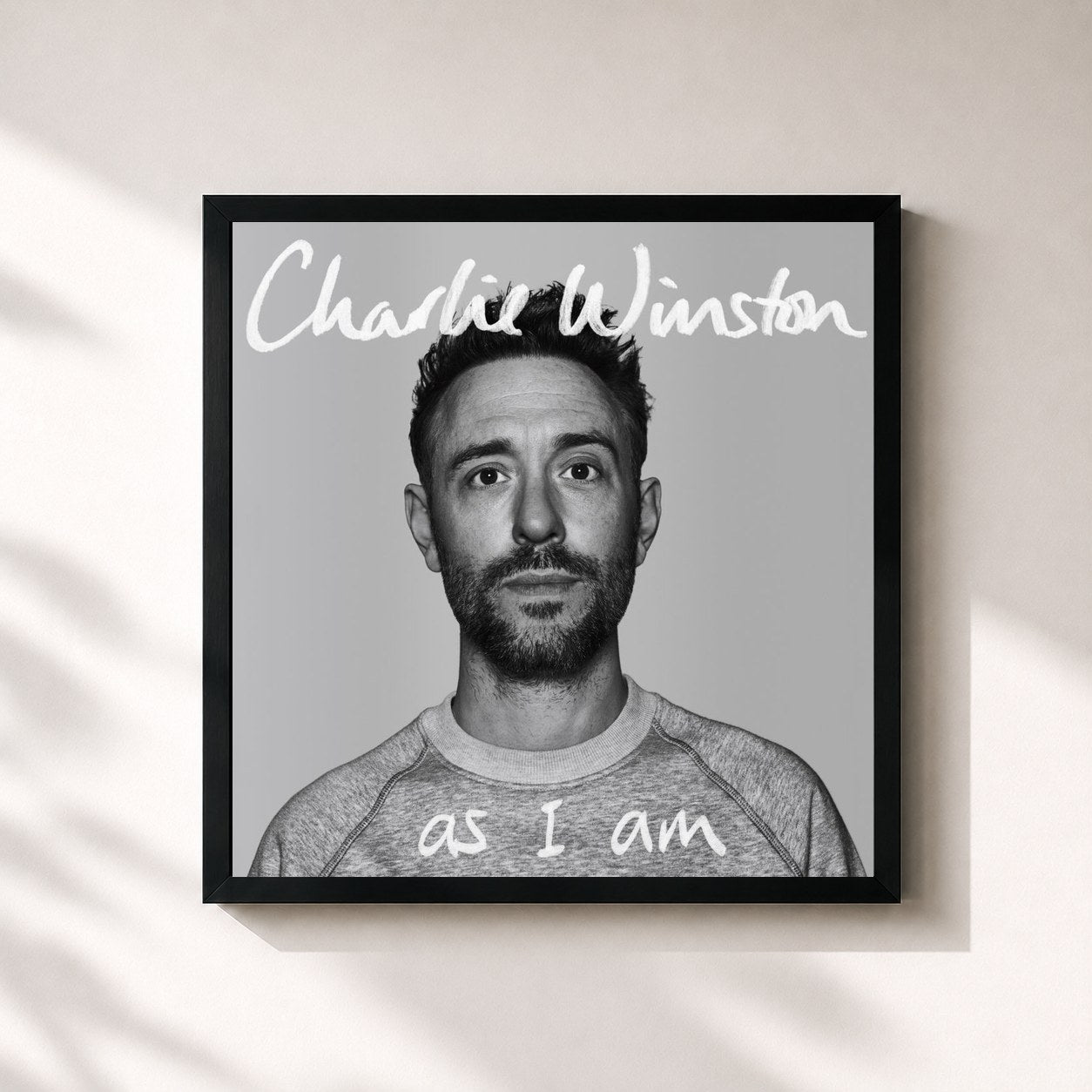 #noir Tableau carré de l'album As I Am de Charlie Winston, cadre noir 32x32 cm