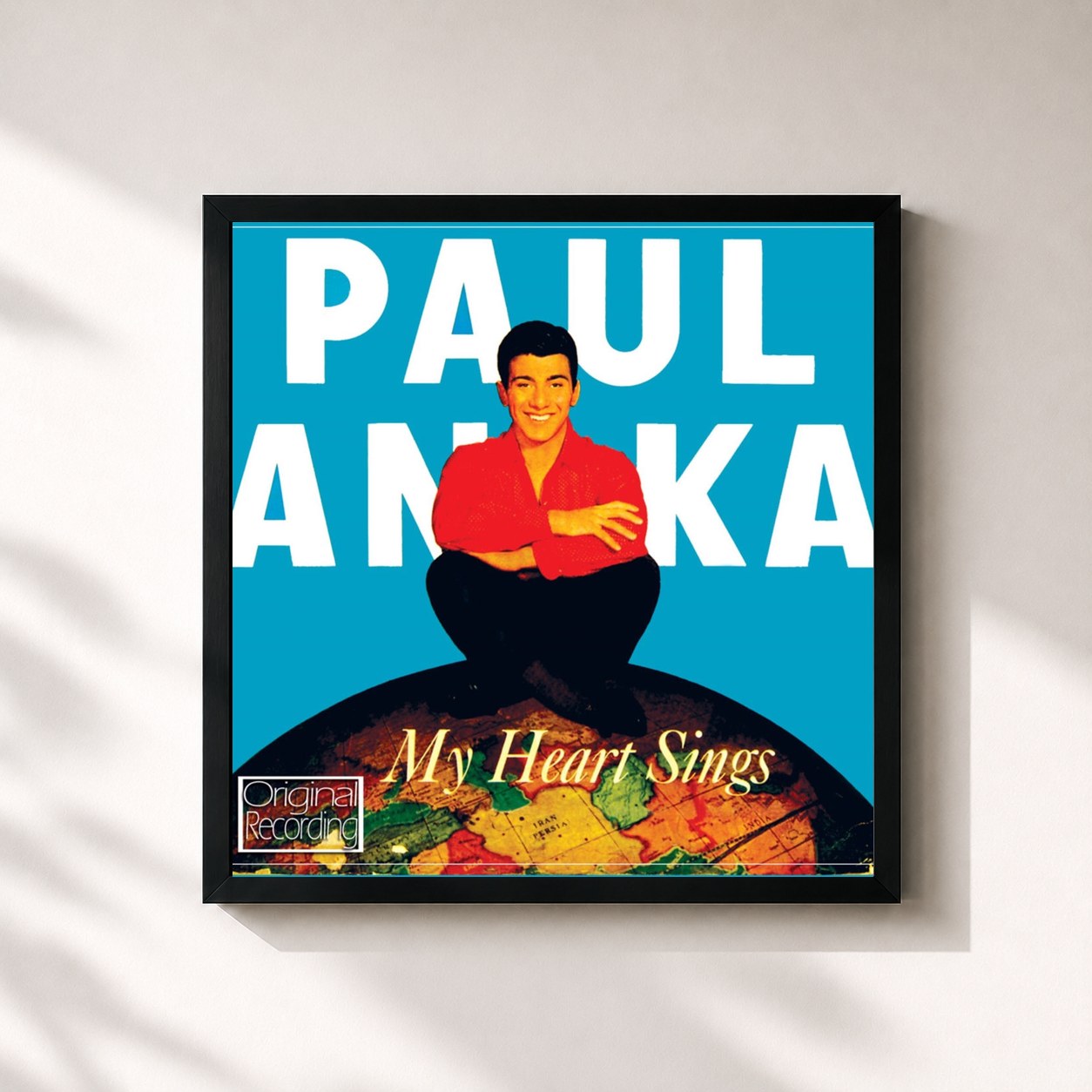 #noir Tableau carré de l'album My Heart Sings de Paul Anka, cadre noir 32x32 cm