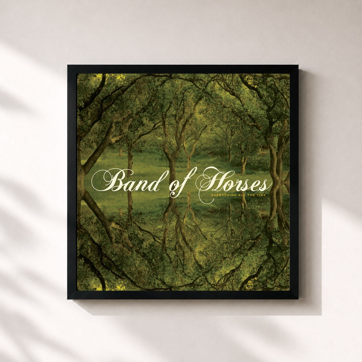 #noir Tableau carré de l'album Everything All The Time de Band of Horses, cadre noir 32x32 cm