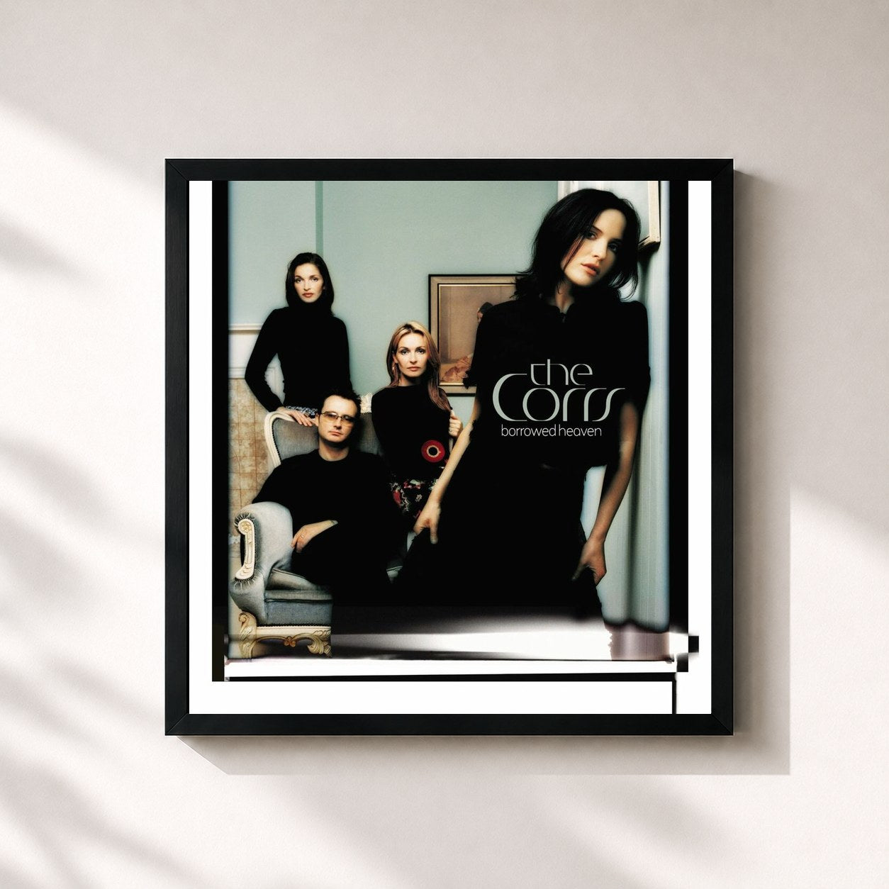 #noir Tableau carré de l'album Borrowed Heaven de The Corrs, cadre noir 32x32 cm