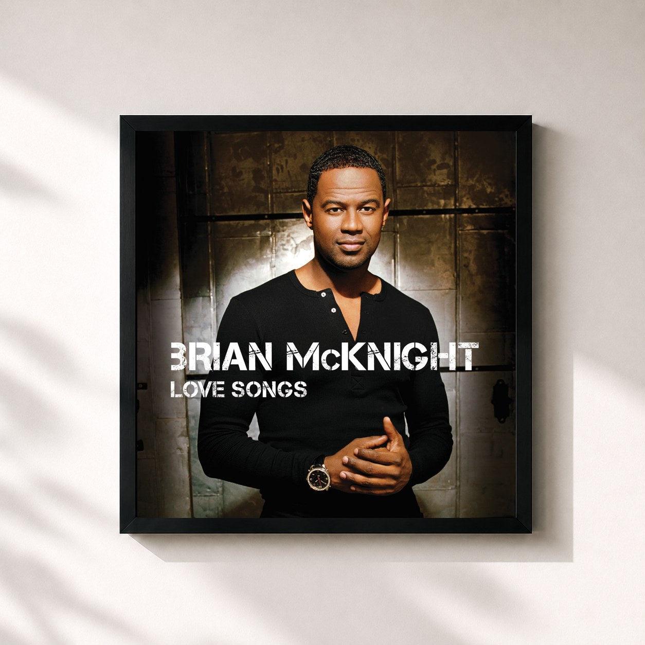 #noir Tableau carré de l'album Love Songs de Brian McKnight, cadre noir 32x32 cm