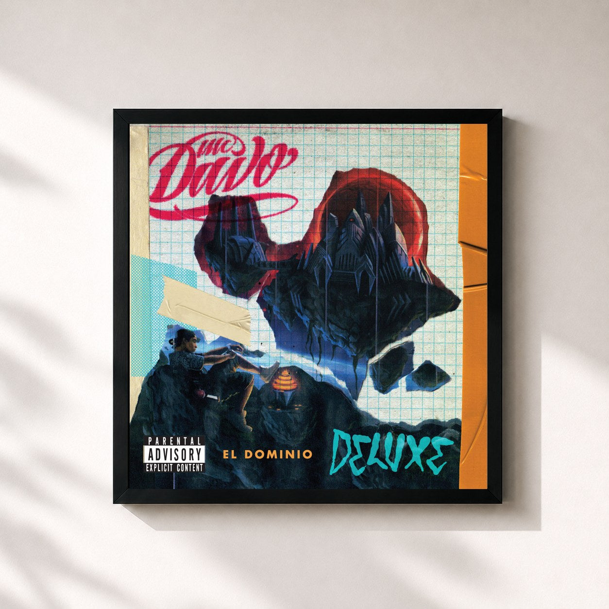 #noir Tableau carré de l'album El Dominio (Deluxe) de MC Davo, cadre noir 32x32 cm