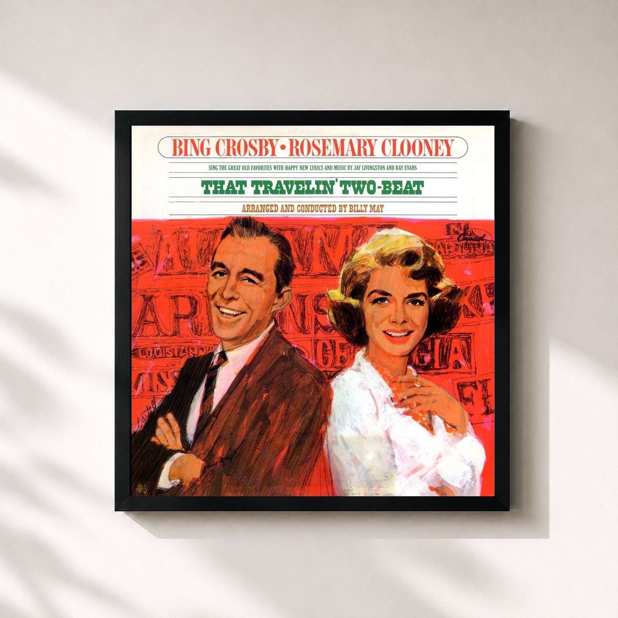 #noir Tableau carré de l'album That Travelin' Two-Beat de Bing Crosby, cadre noir 32x32 cm
