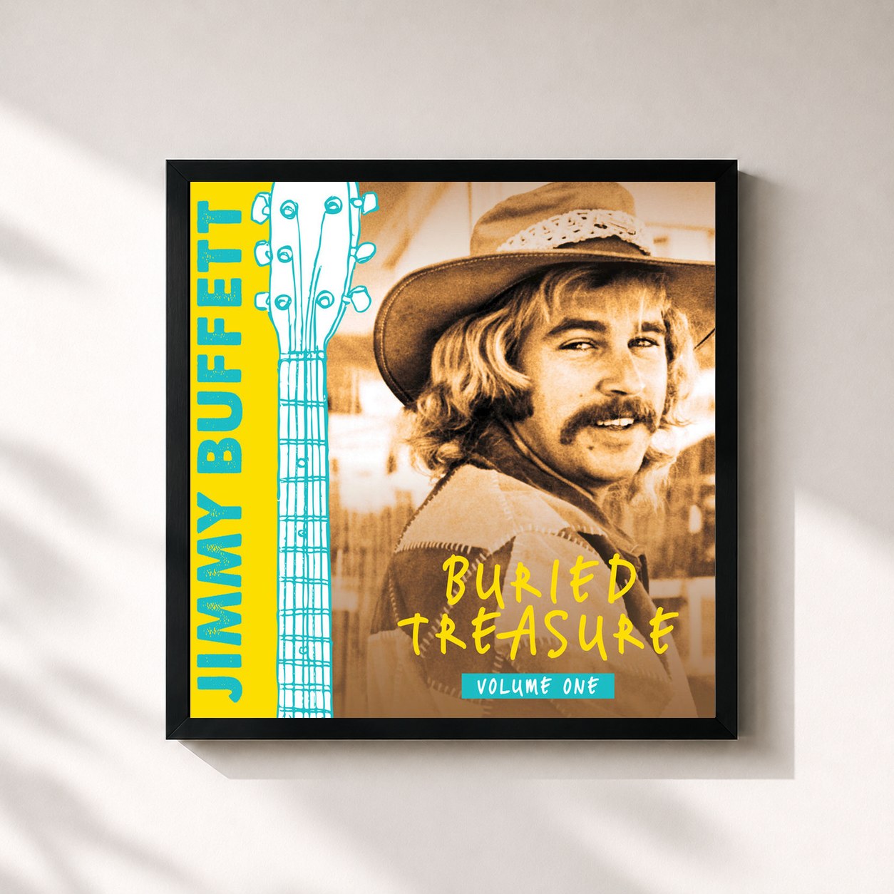 #noir Tableau carré de l'album Buried Treasure: Volume 1 de Jimmy Buffett, cadre noir 32x32 cm