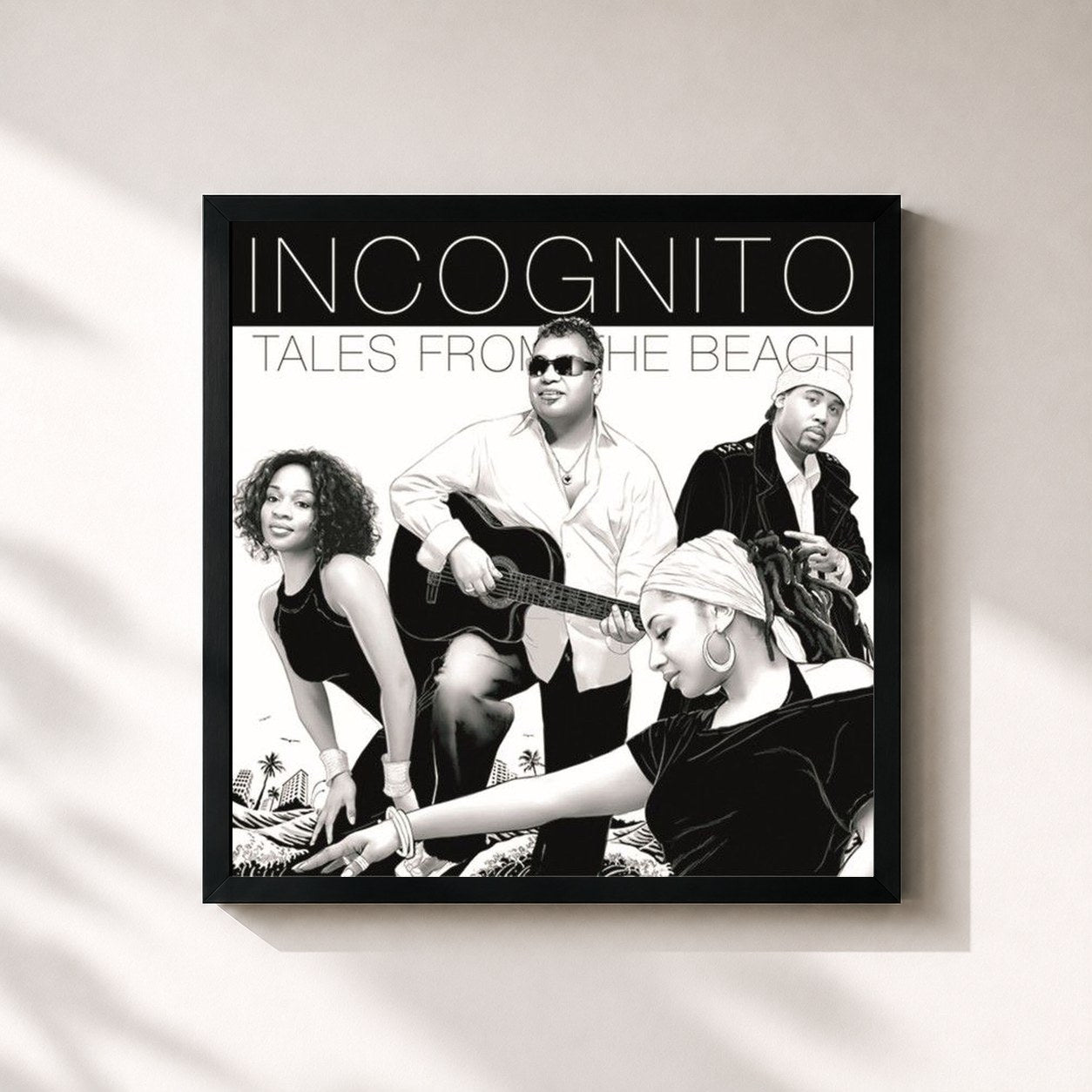 #noir Tableau carré de l'album Tales from the Beach de Incognito, cadre noir 32x32 cm