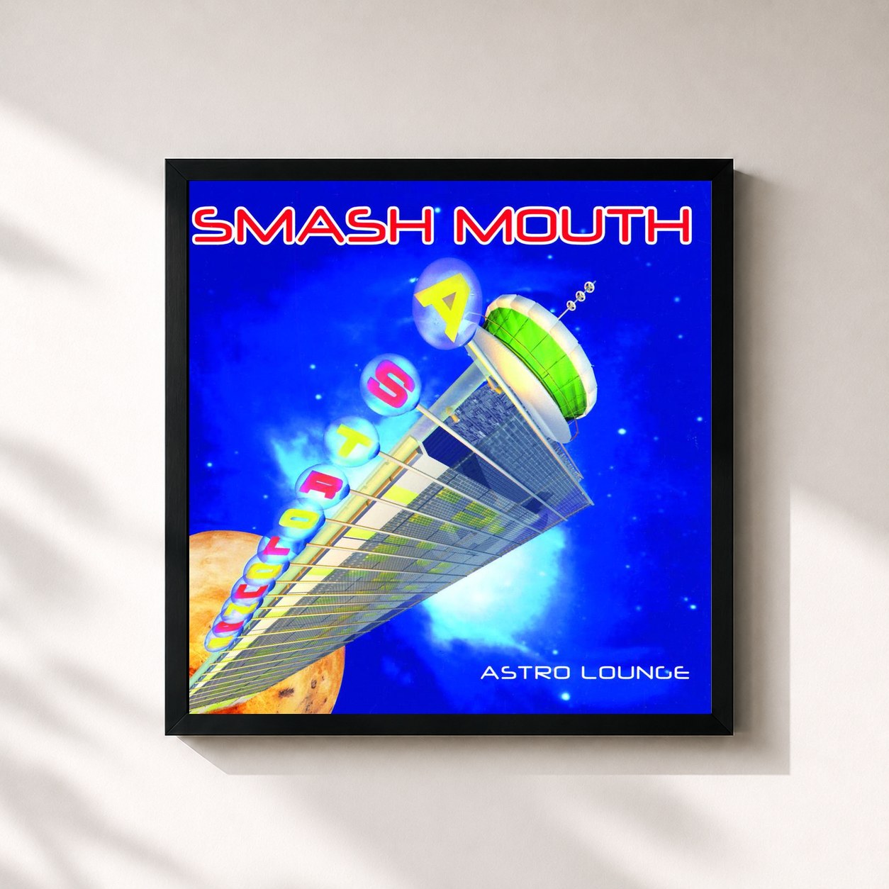 #noir Tableau carré de l'album Astro Lounge de Smash Mouth, cadre noir 32x32 cm