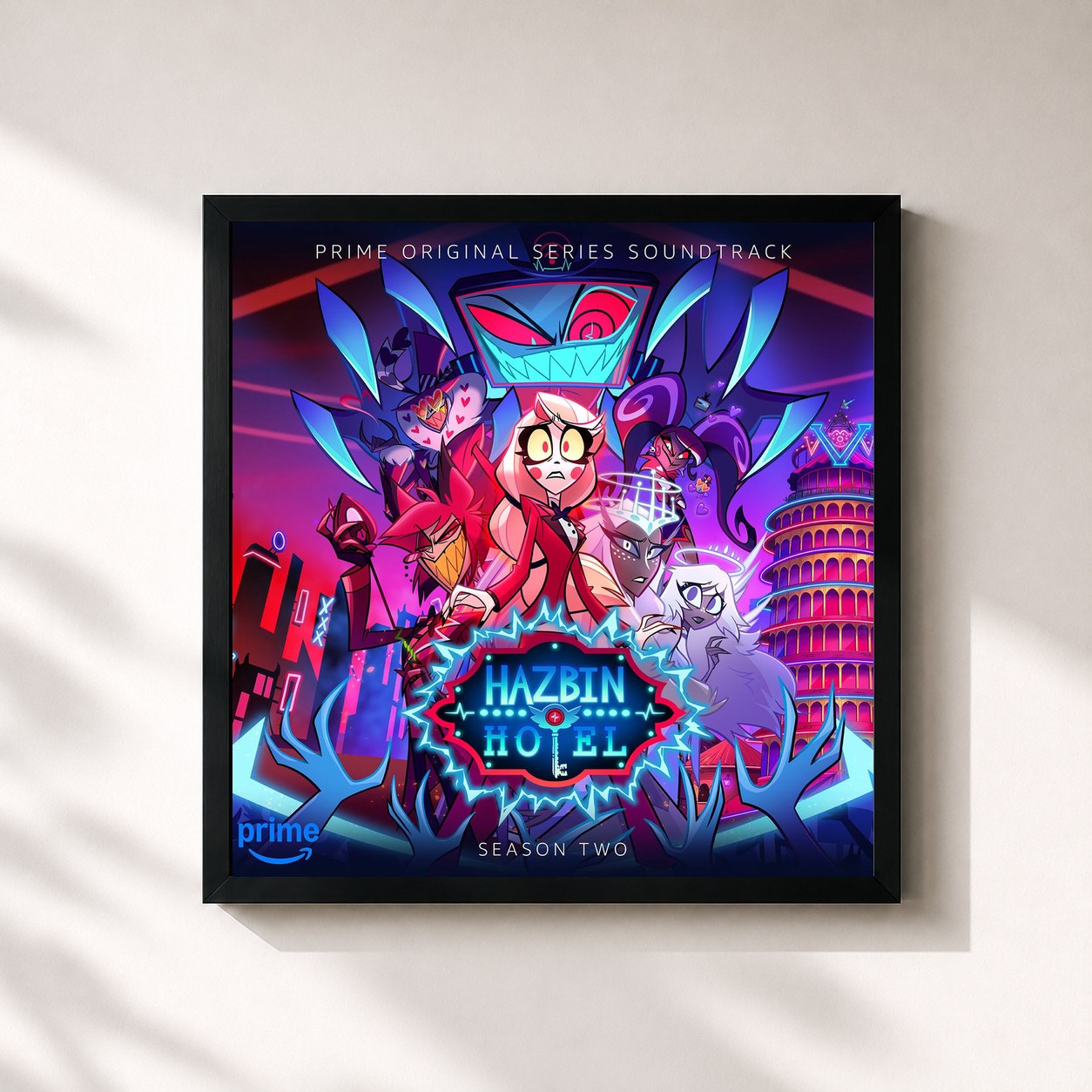 #noir Tableau carré de l'album Hazbin Hotel: Season Two (Original Soundtrack) de Hazbin Hotel, cadre noir 32x32 cm