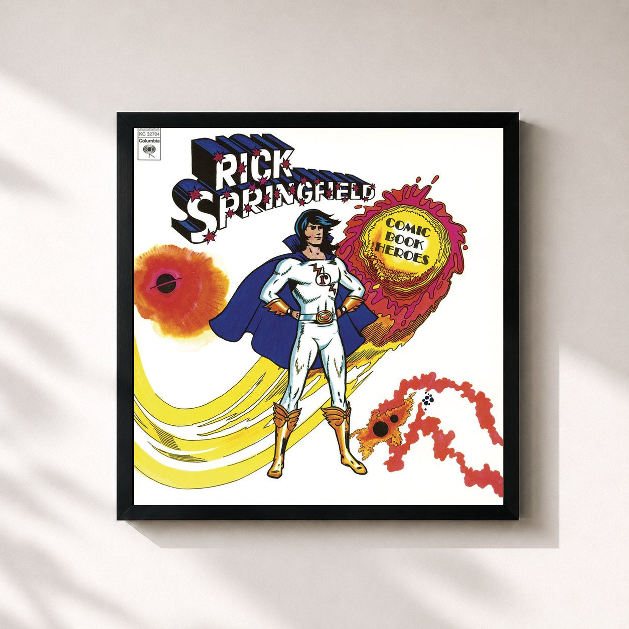 #noir Tableau carré de l'album Comic Book Heroes de Rick Springfield, cadre noir 32x32 cm