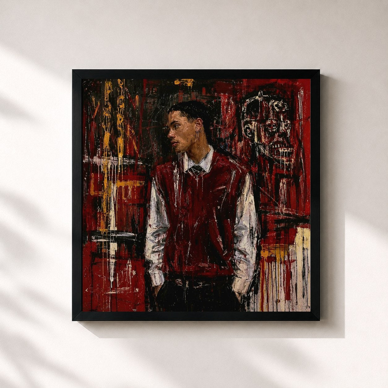 #noir Tableau carré de l'album BornLeader de Thomas, cadre noir 32x32 cm