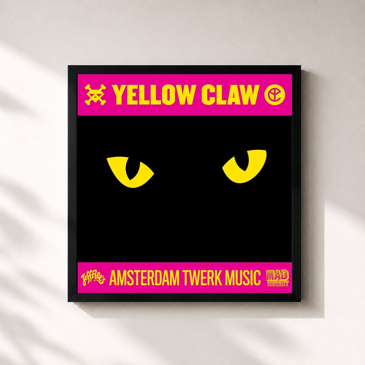 #noir Tableau carré de l'album Amsterdam Twerk Music de Yellow Claw, cadre noir 32x32 cm