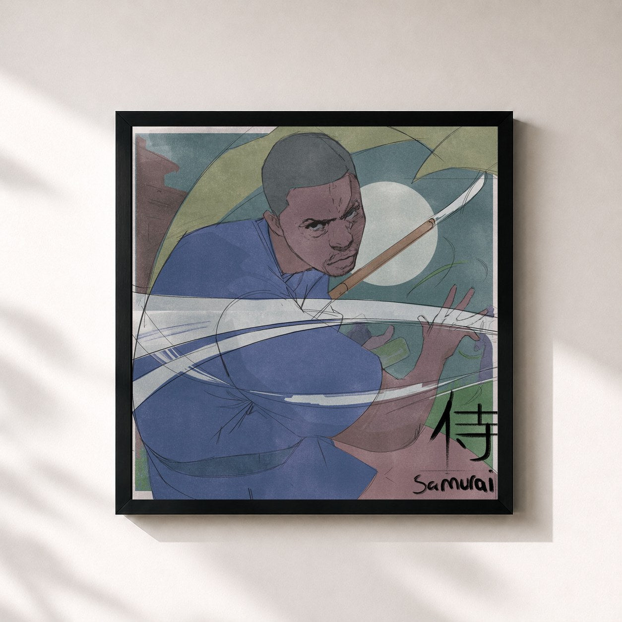 #noir Tableau carré de l'album Samurai de Lupe Fiasco, cadre noir 32x32 cm