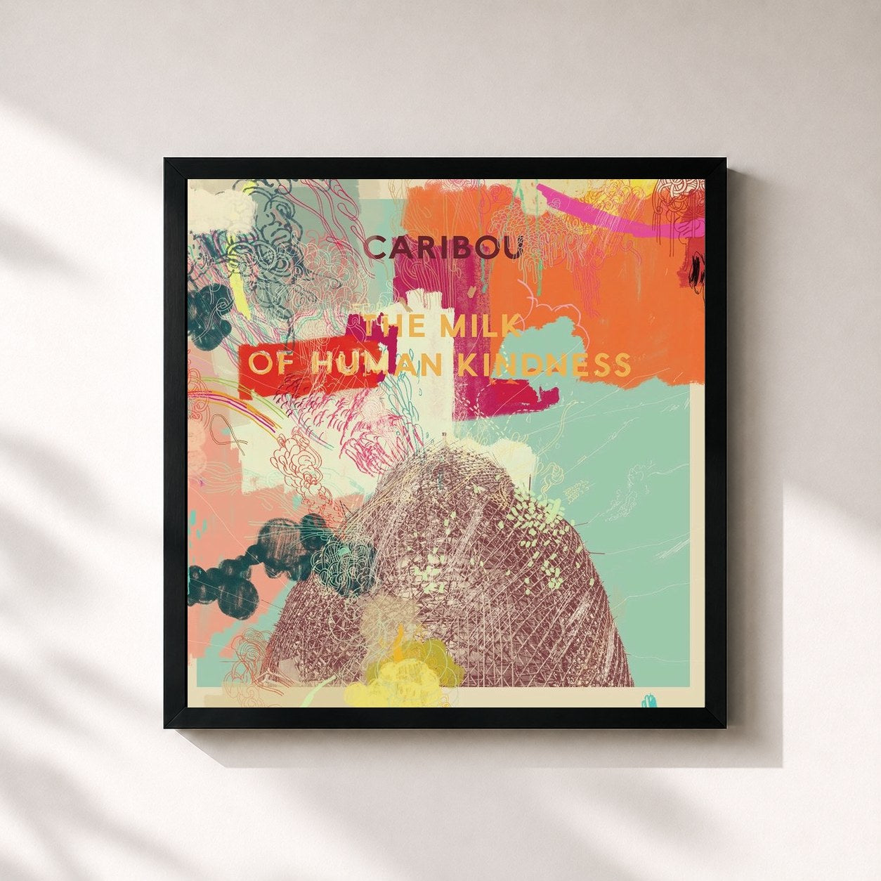 #noir Tableau carré de l'album The Milk of Human Kindness de Caribou, cadre noir 32x32 cm