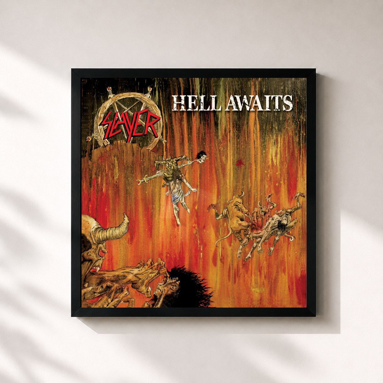 #noir Tableau carré de l'album Hell Awaits de Slayer, cadre noir 32x32 cm