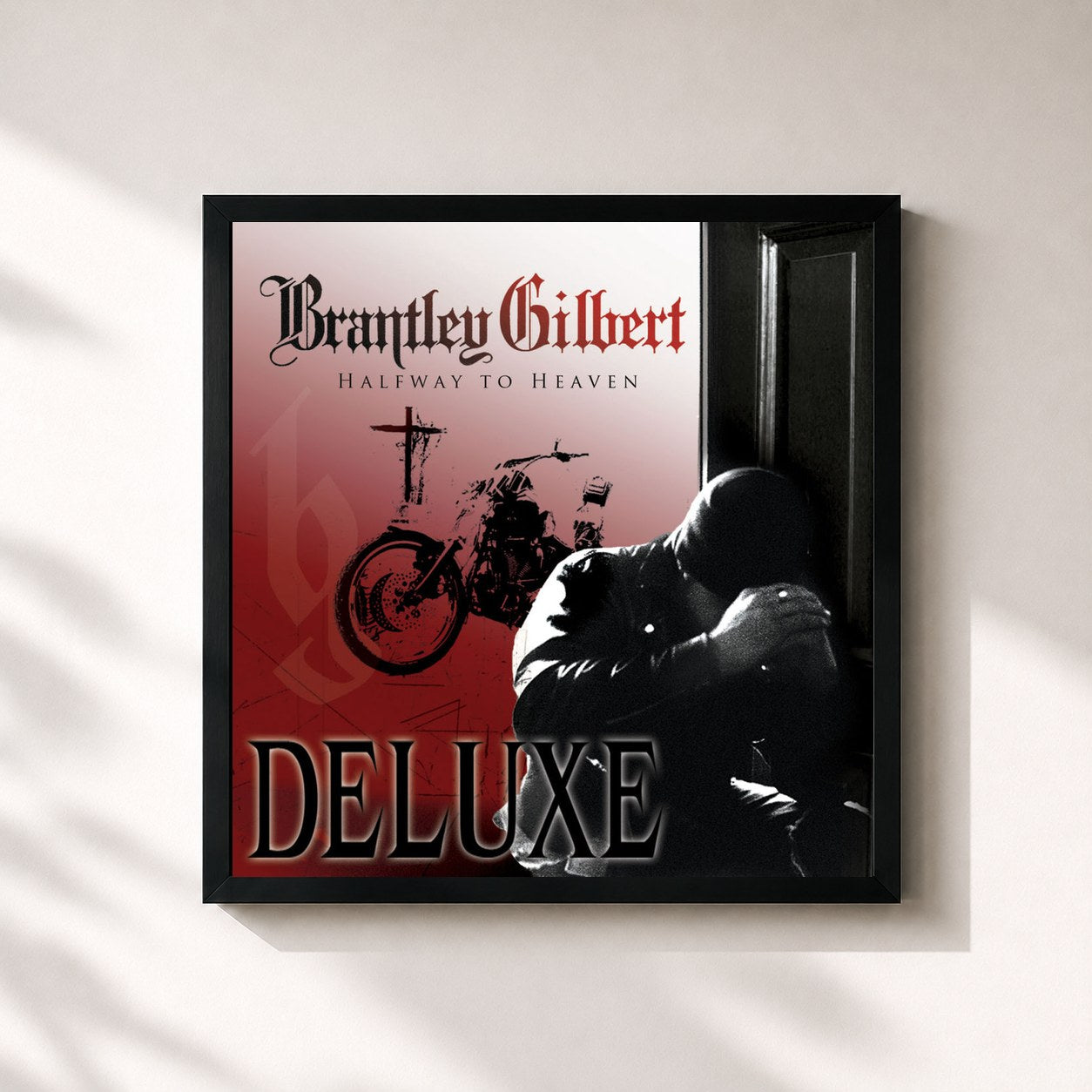 #noir Tableau carré de l'album Halfway To Heaven (Deluxe) de Brantley Gilbert, cadre noir 32x32 cm
