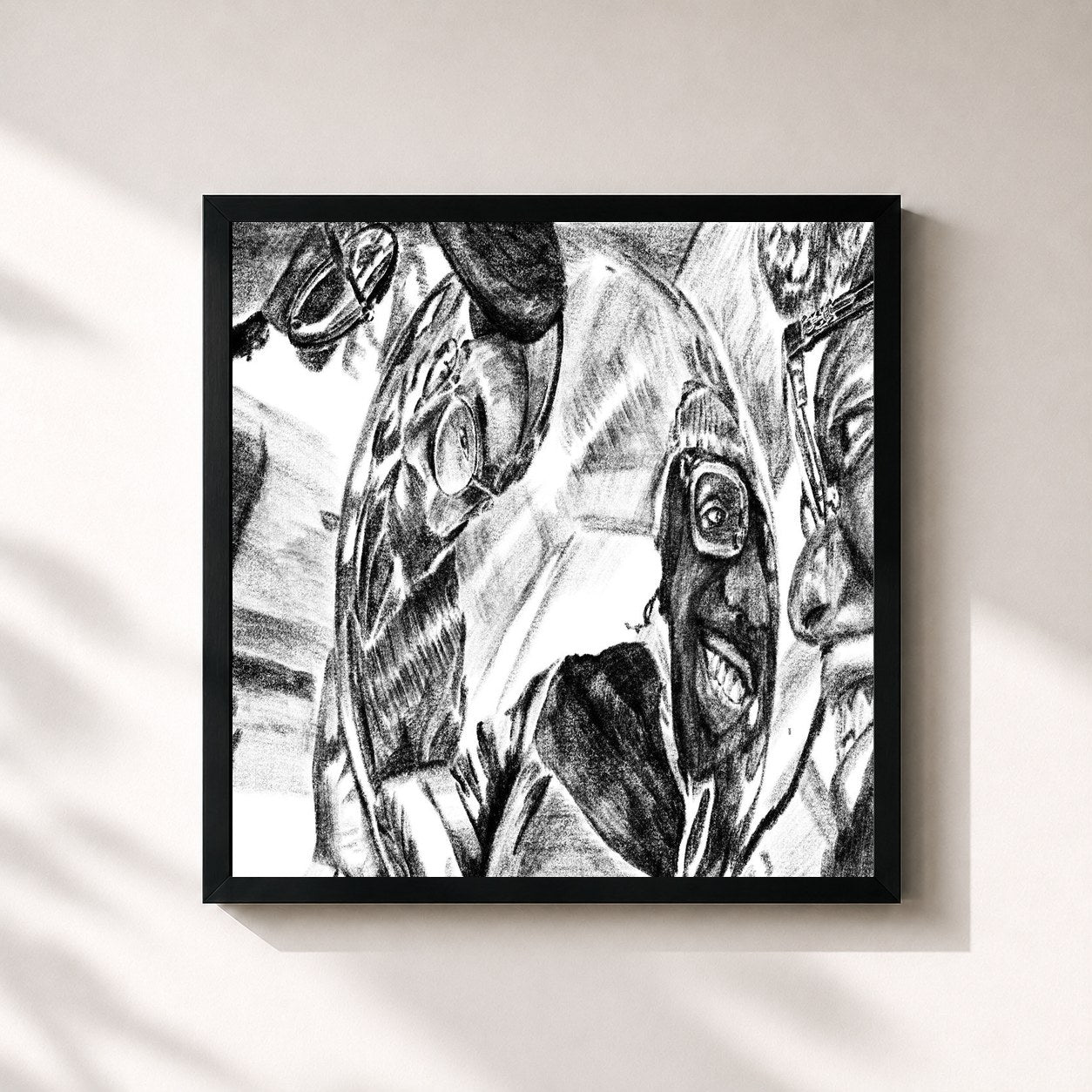 #noir Tableau carré de l'album Pinball II de Mike, cadre noir 32x32 cm