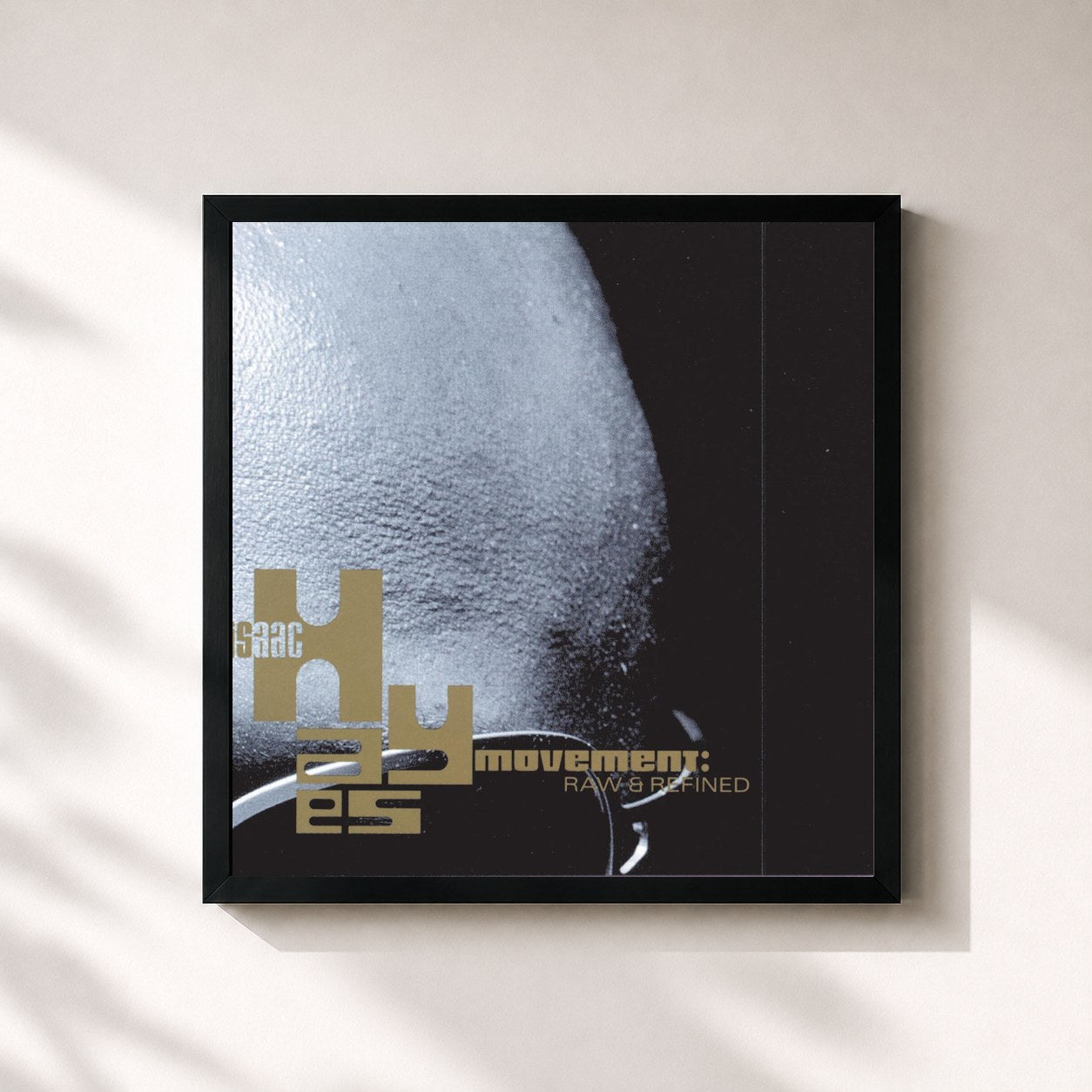 #noir Tableau carré de l'album Raw And Refined de Isaac Hayes, cadre noir 32x32 cm