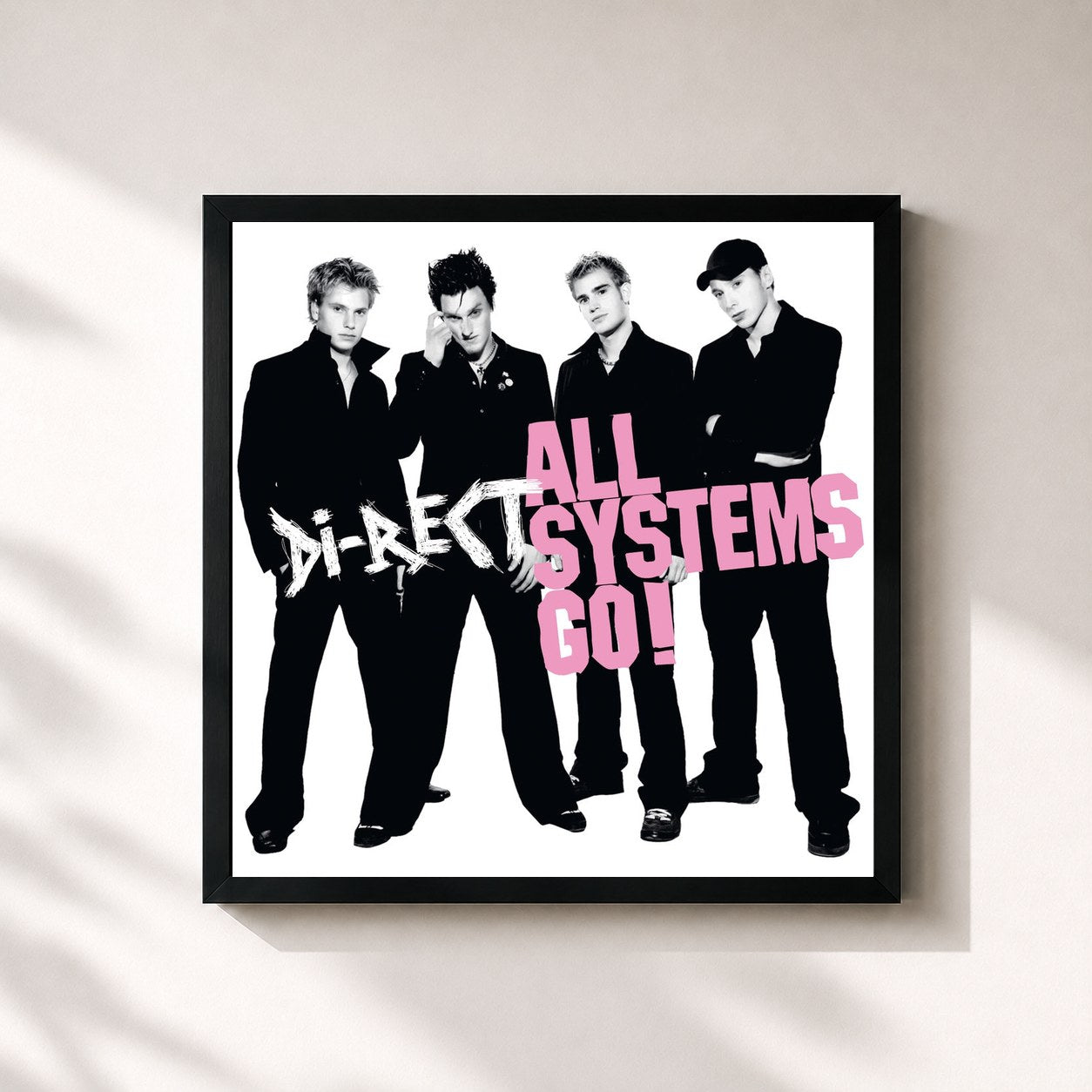 #noir Tableau carré de l'album All Systems Go de Di-rect, cadre noir 32x32 cm